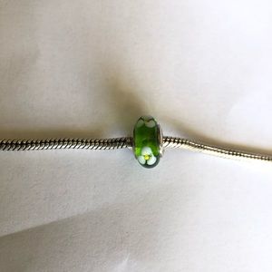 Pandora Green Floral Glass Bead